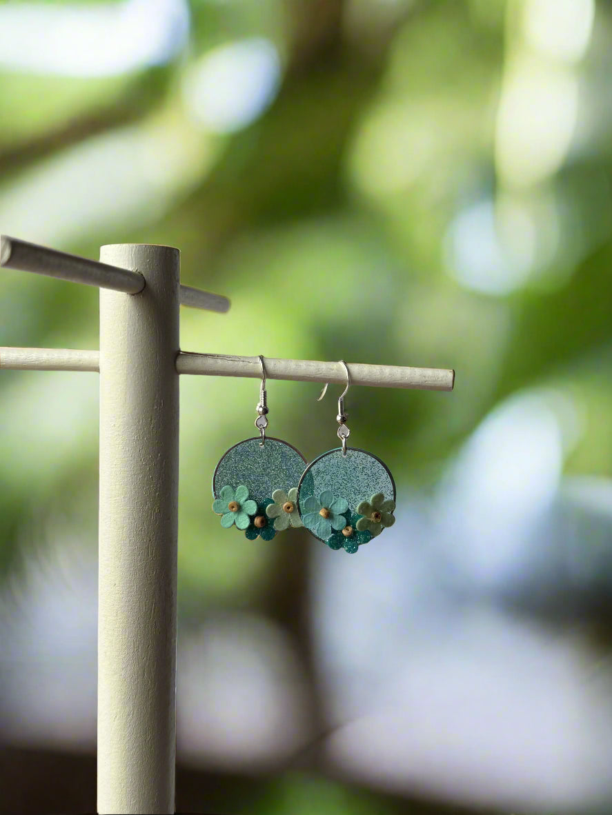 Resin Art Earrings with Cute Cute Little Flowers with 925 Sterling Silver Plated Hooks