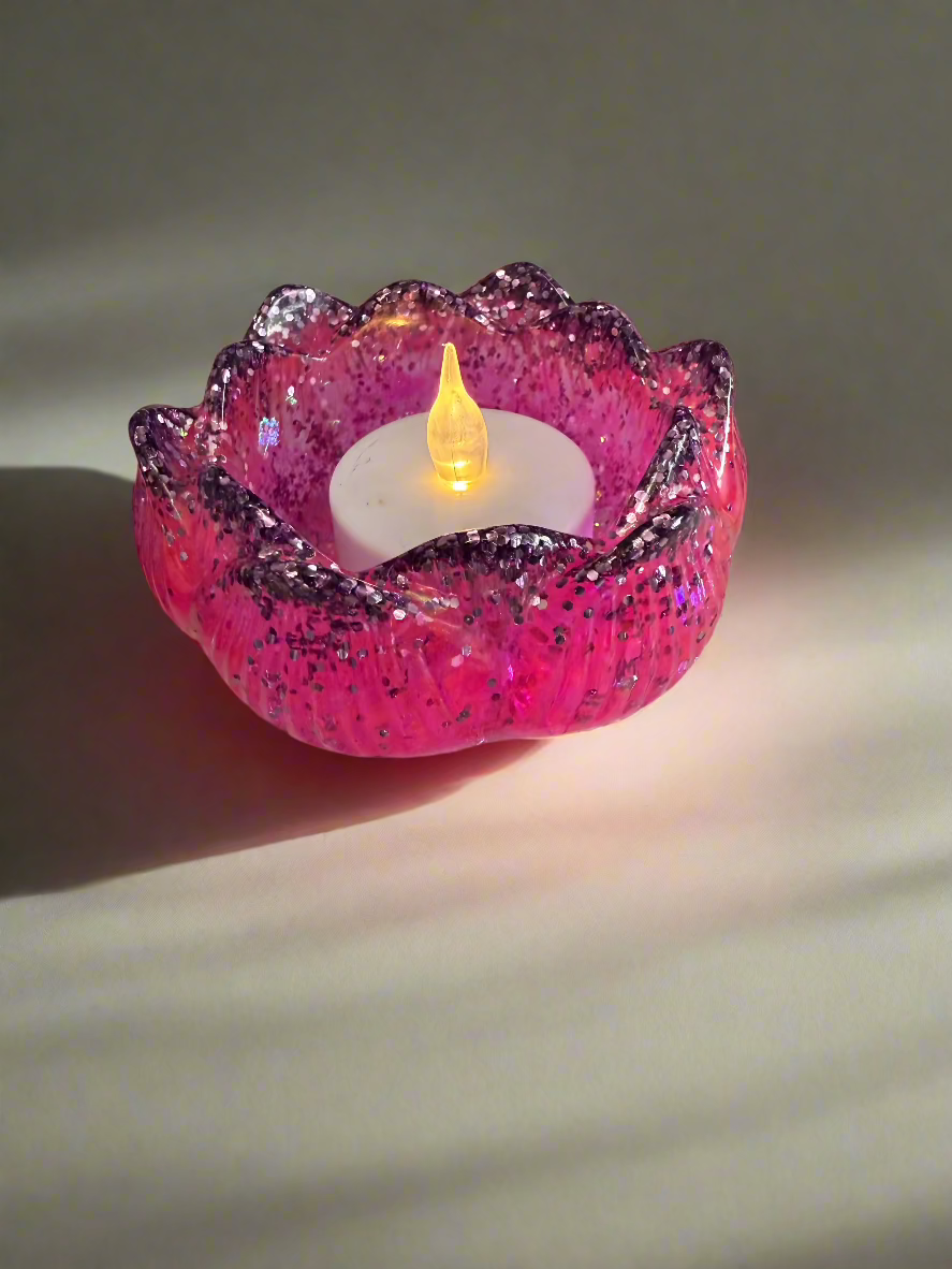 Pink Resin Art LED Votive Candle Holder. LED Votive Included