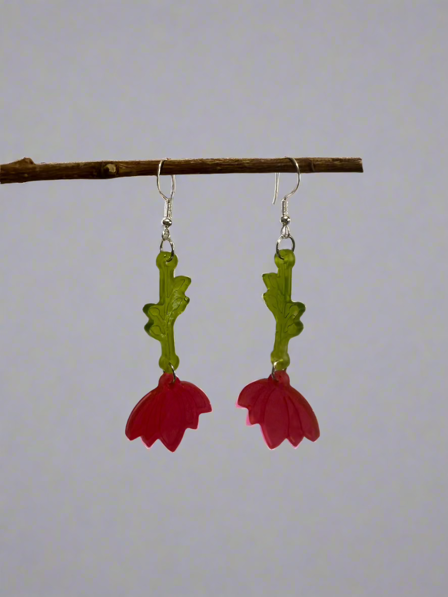 Lotus Flower Resin Art Dangle Earrings. With 925 Sterling Silver Plated Hooks