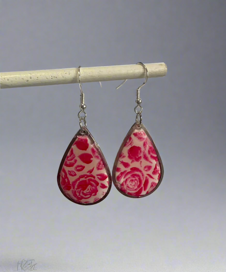 Clay Resin Art Dangle Earrings. With 925 Sterling Silver Plated Hooks
