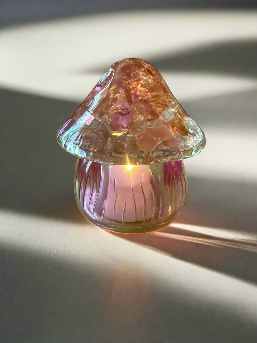 Pink Resin Art Mushroom LED Votive Candle Holder. LED Votive Included