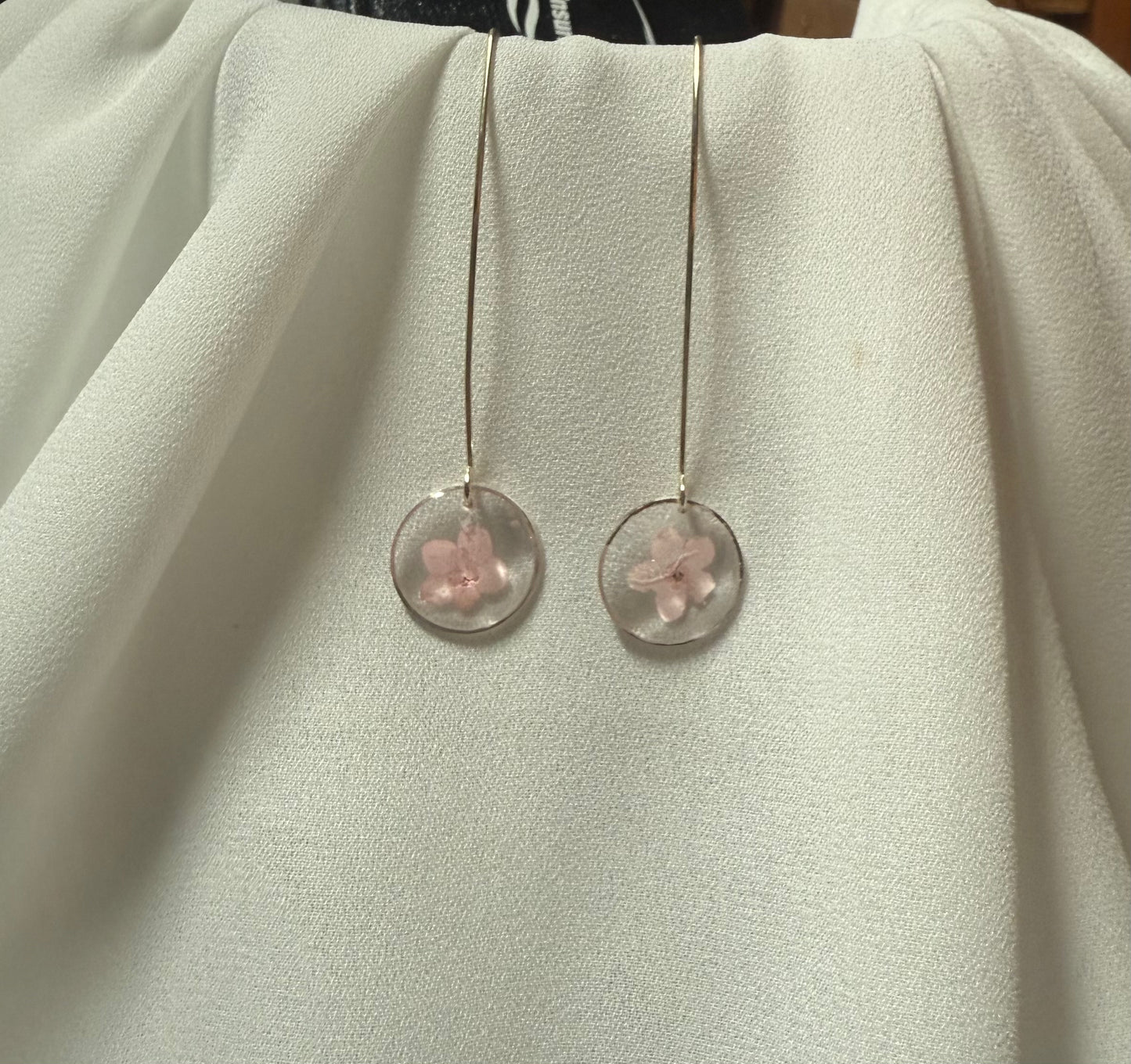 Resin Art Dangle Earrings. Made With Real Yellow Forget Me Nots With 925 Sterling Silver Plated Hooks