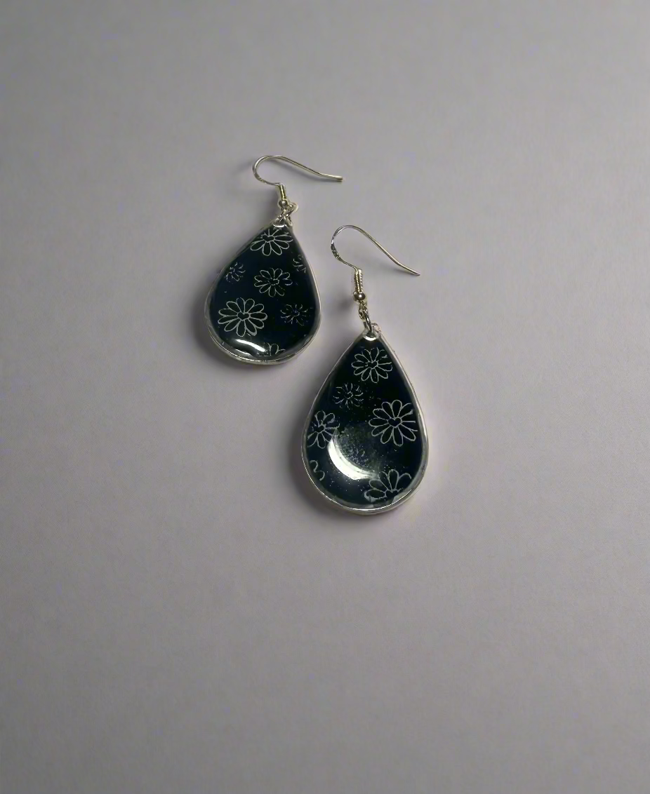 Clay Resin Art Dangle Earrings. With 925 Sterling Silver Plated Hooks