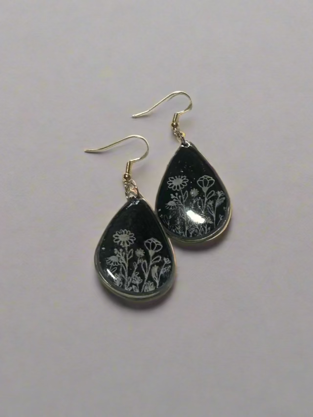 Clay Resin Art Dangle Earrings. With 925 Sterling Silver Plated Hooks