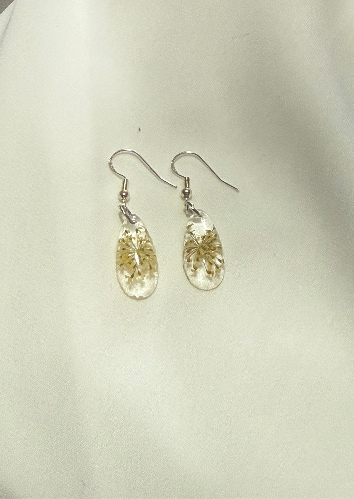 Resin Art Earrings Made With Real Yellow Flowers With 925 Sterling Silver Plated Hooks
