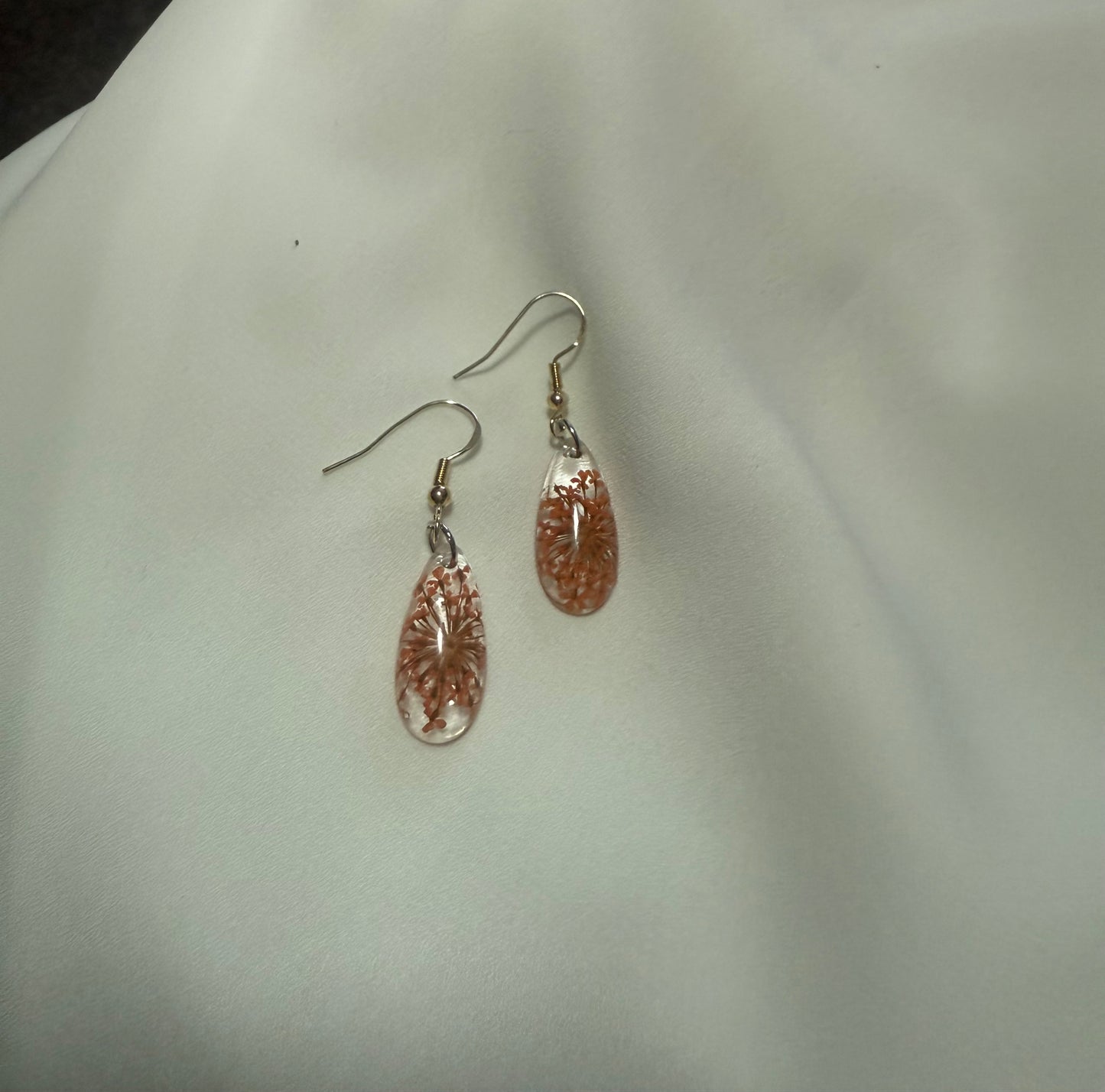 Resin Art Earrings Made With Real Orange Flowers With 925 Sterling Silver Plated Hooks