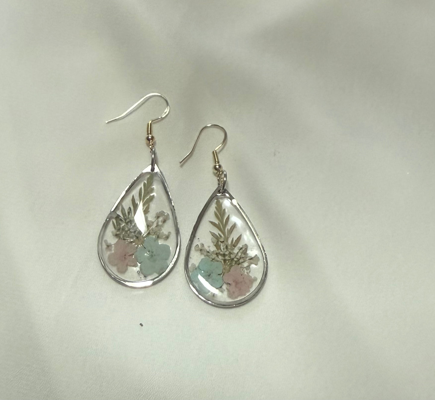 Resin Art Earrings Made With Real Flowers With 925 Sterling Silver Plated Hooks