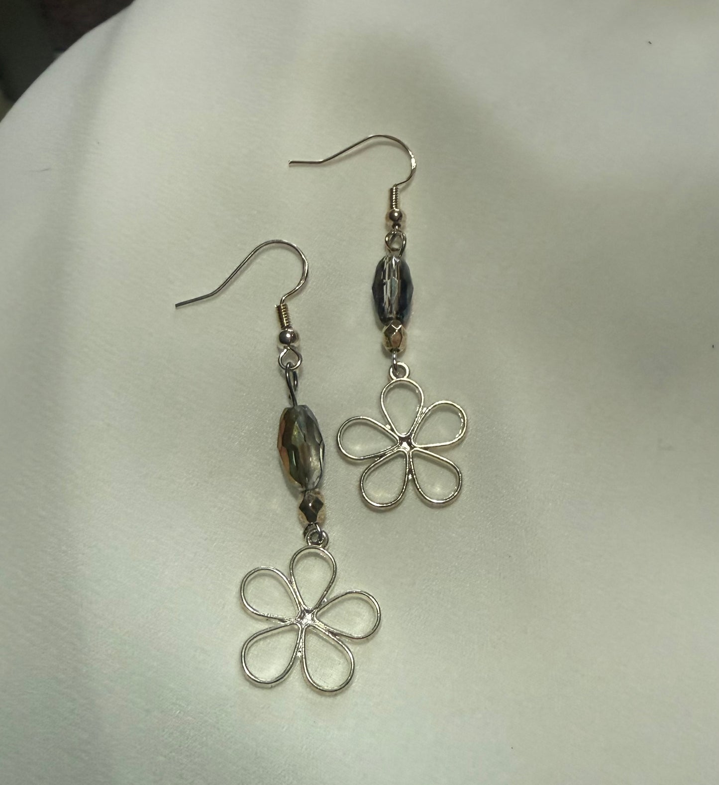 Beautiful Silver Beaded Dangle Earrings. With 925 Sterling Silver Plated Hooks