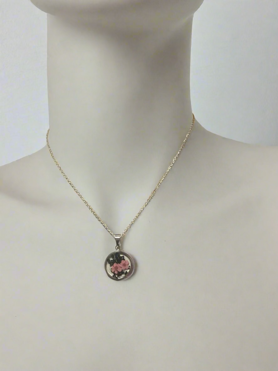 Resin Art Round Necklace Made With Real Flowers