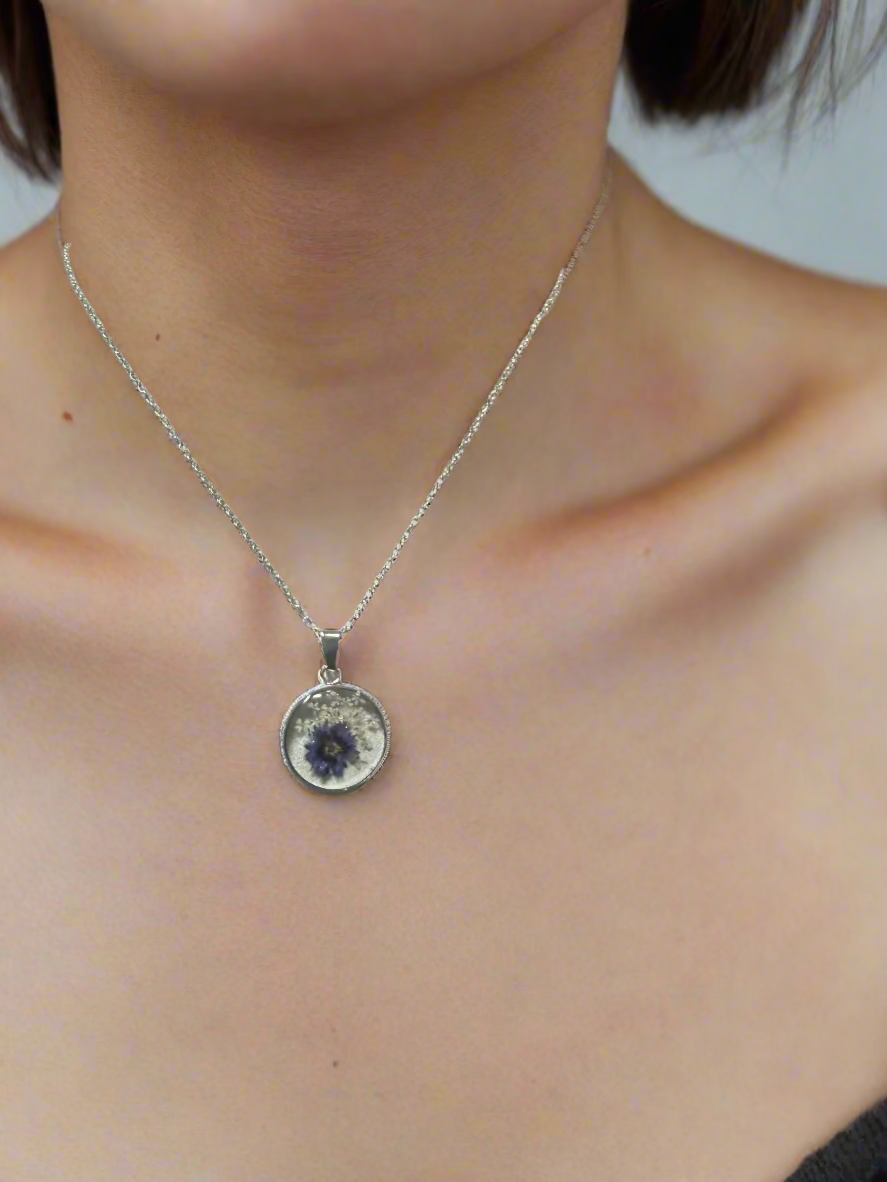 Resin Art Round Necklace Made With Real Flowers