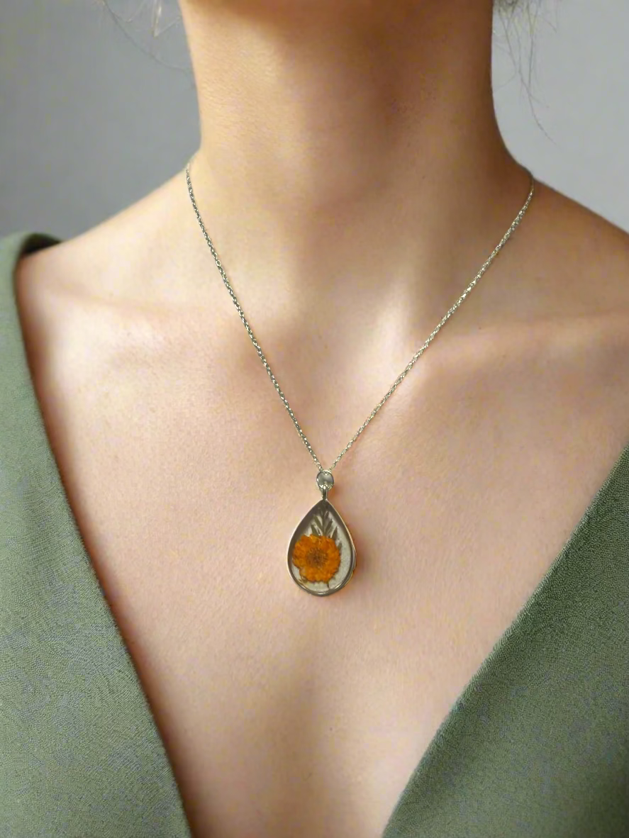 Resin Art Round Necklace Made With Real Flowers