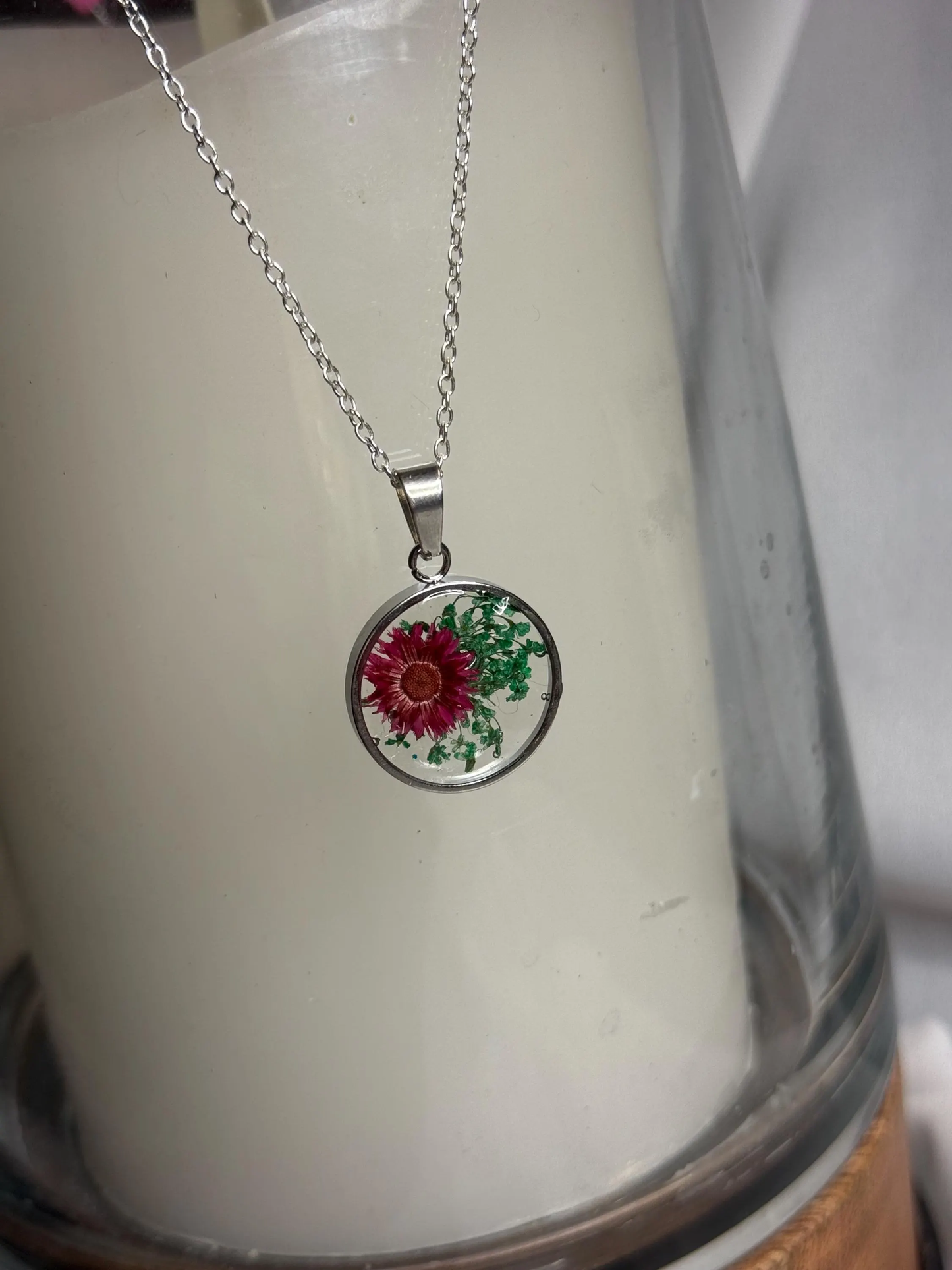 Resin Art Round Necklace Made With Real Flowers