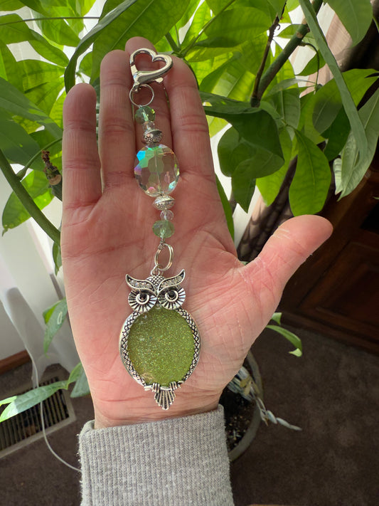 Resin Art Beaded Owl Keychain