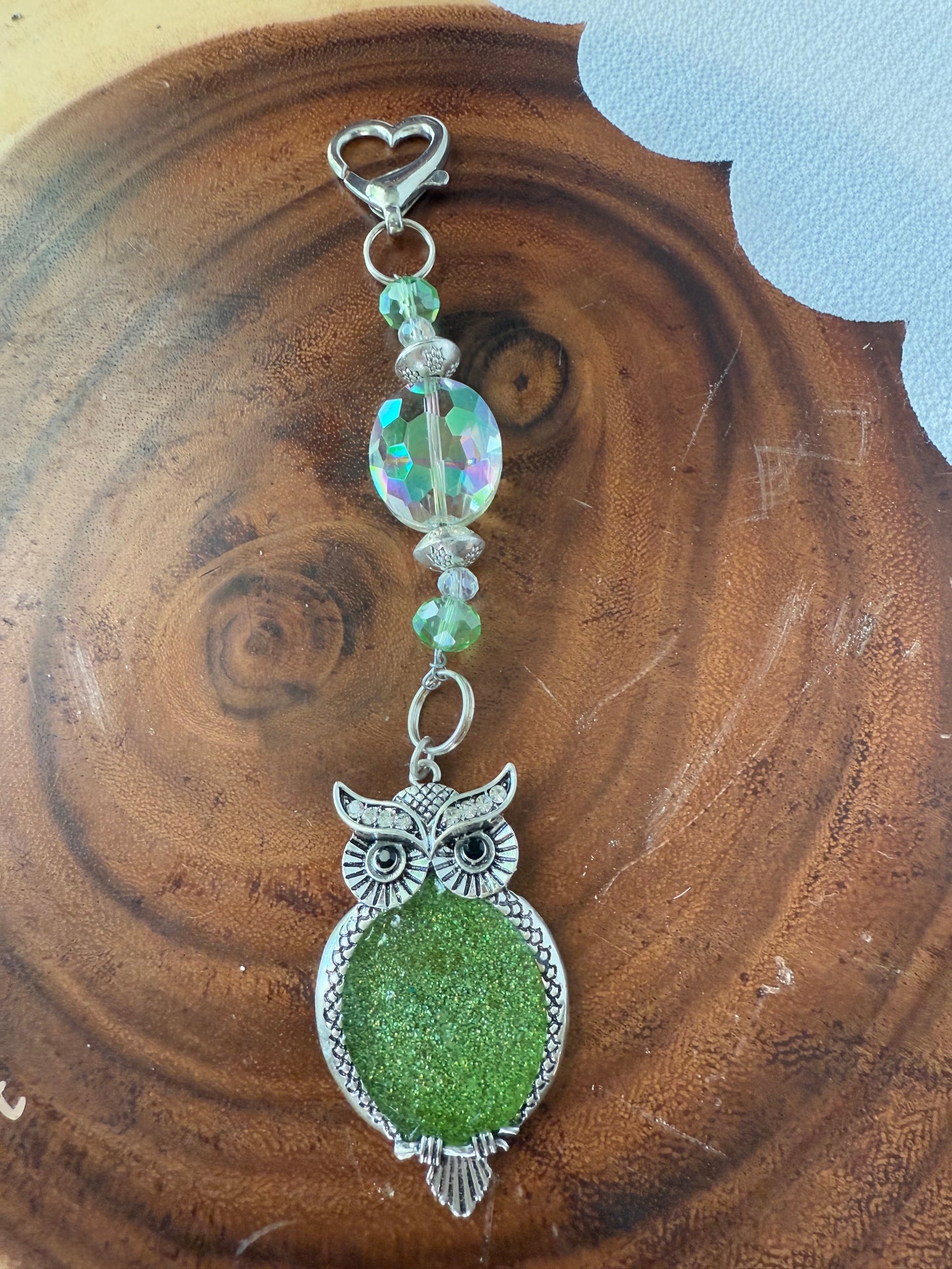 Resin Art Beaded Owl Keychain