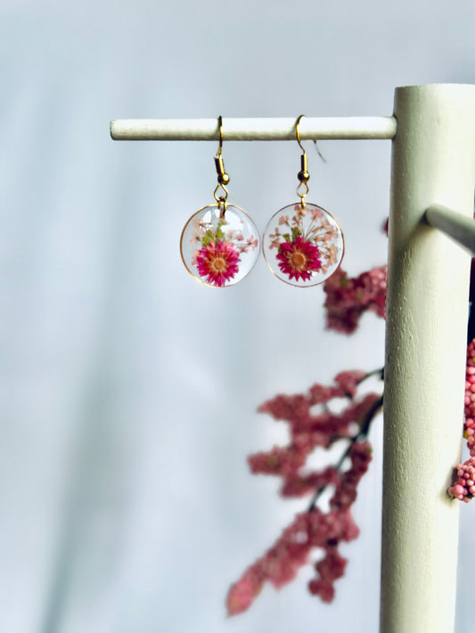 Resin Art Earrings With Real Flowers in a Gold Setting