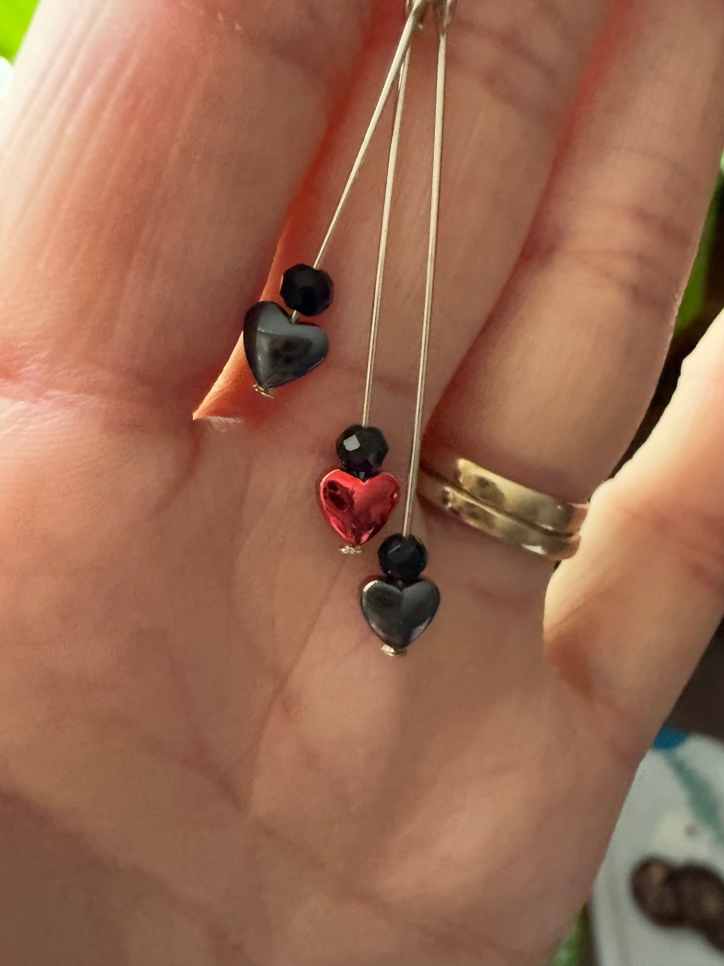 Dangle Earrings with Two Sided Color Heart Beads. With 925 Sterling Silver Plated Hooks