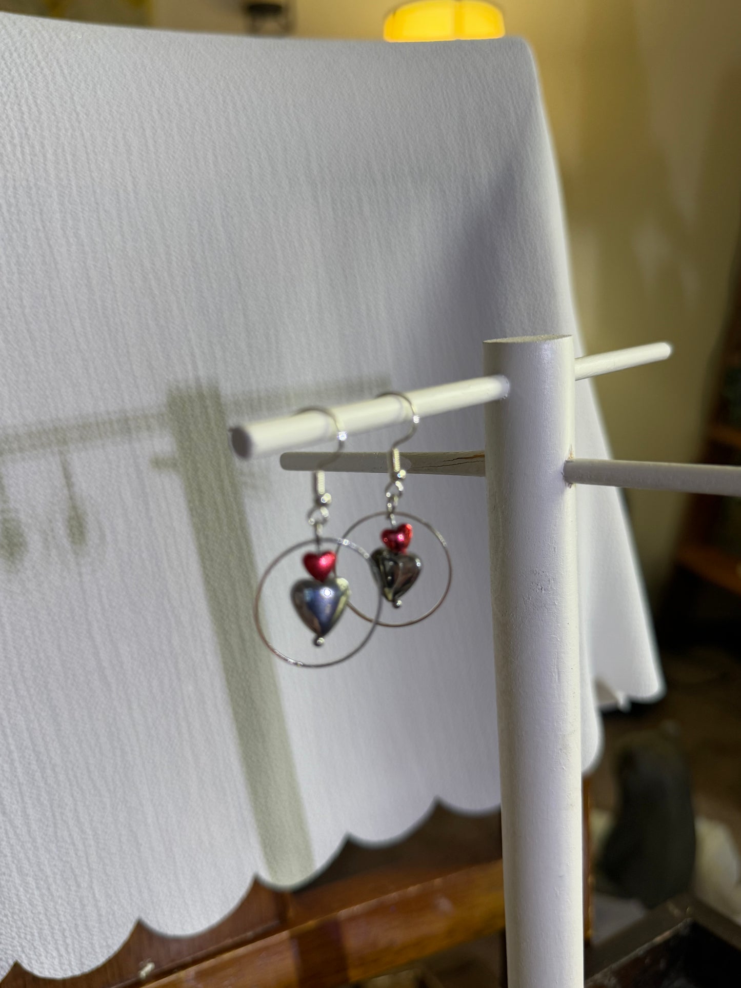 Silver Heart Earrings, With 925 Sterling Silver Plated Hooks