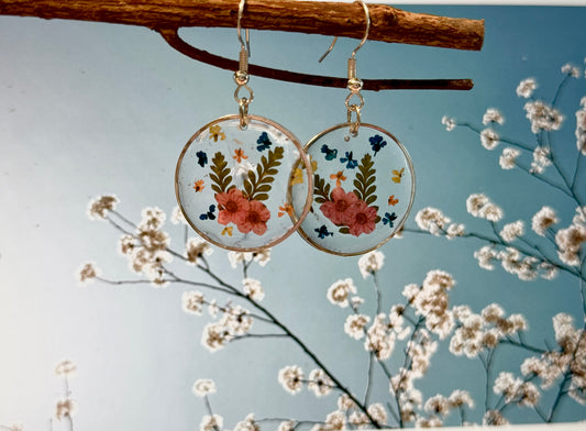 Resin Art Earrings Made With Real Pink Forget me Nots. With 925 Sterling Silver Plated Hooks