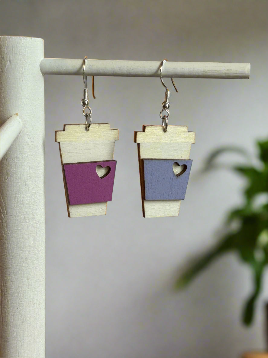 Coffee Cup Earrings.  With 925 Sterling Silver Plated Hooks