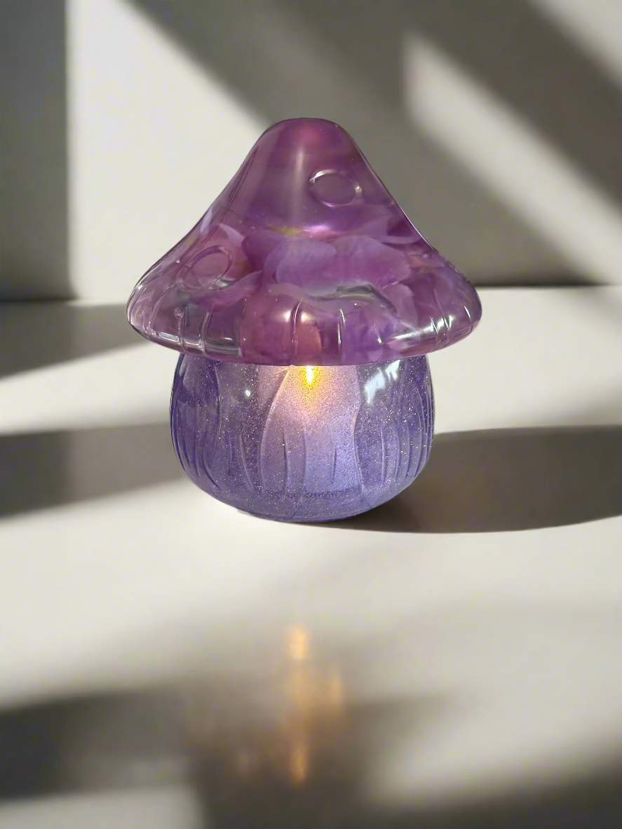 Purple Resin Art Mushroom LED Votive Candle Holder. LED Votive Included