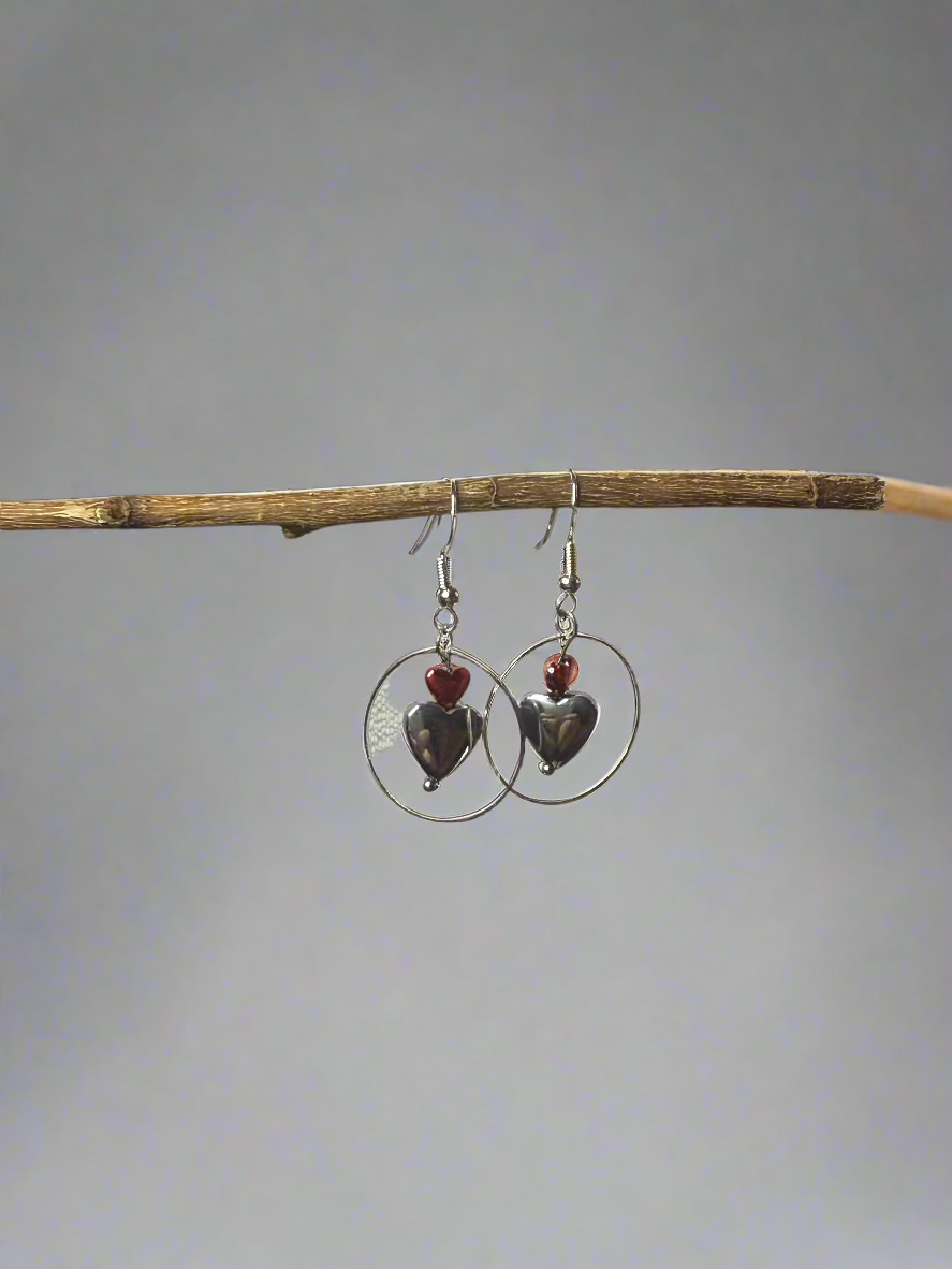 Silver Heart Earrings, With 925 Sterling Silver Plated Hooks