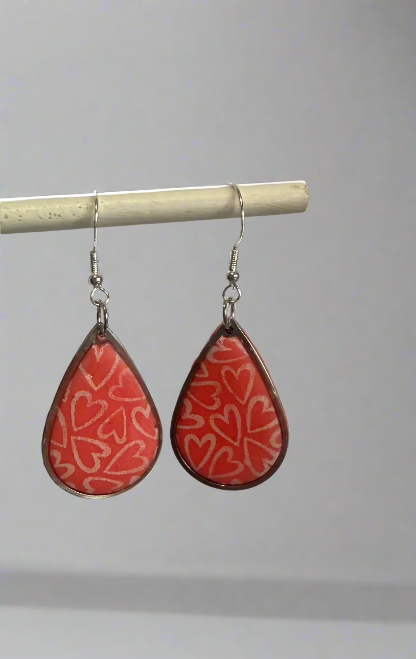 Clay Resin Art  Dangle Earrings. With 925 Sterling Silver Plated Hooks