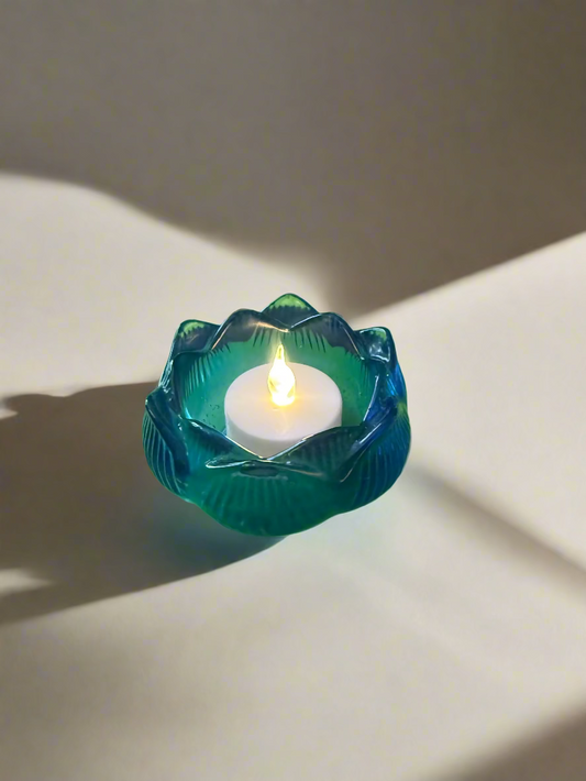 Burnt Blue Resin Art LED Votive Candle Holder. LED Votive Included