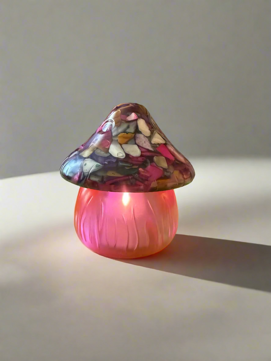Colorful  Resin Art Mushroom LED Votive Candle Holder. LED Votive Included