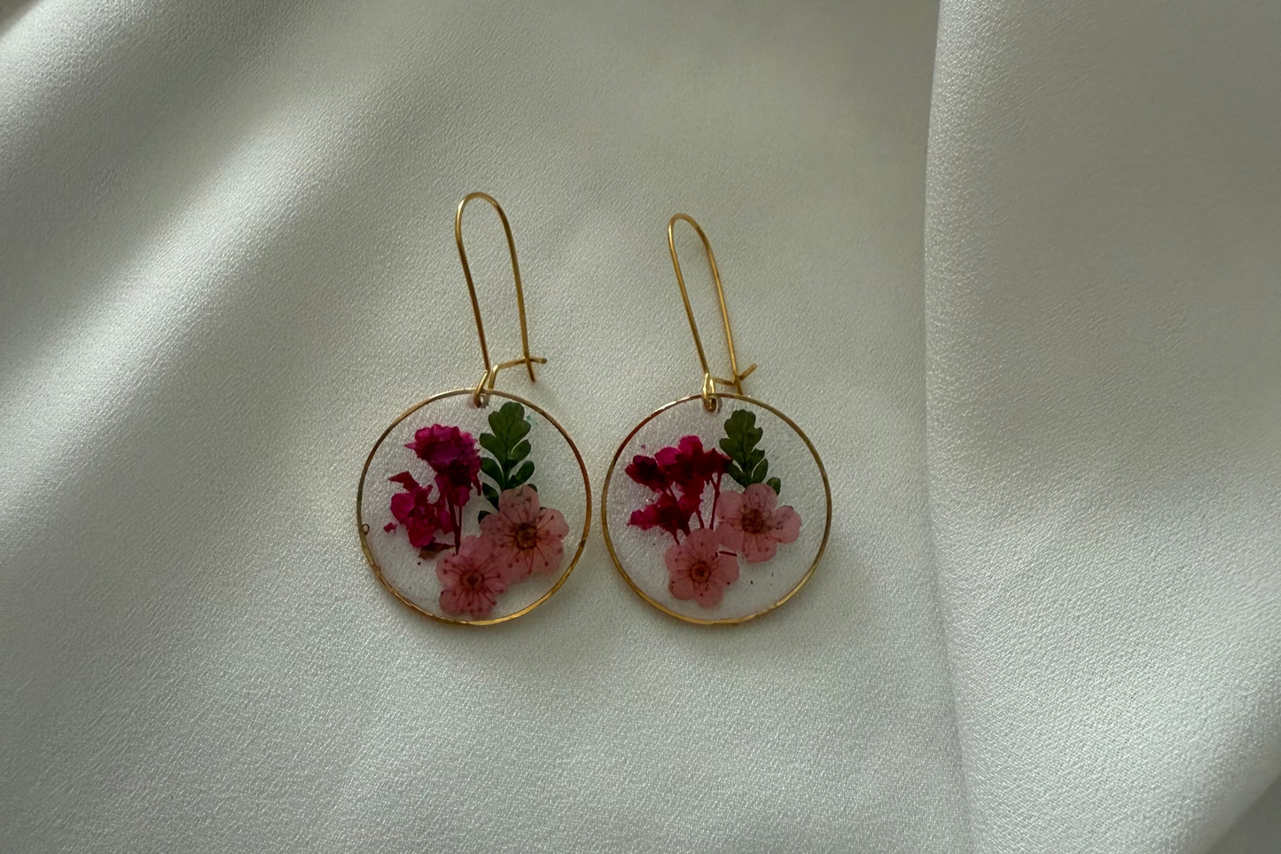Resin Art Earrings Made With Real Flowers and Gold Hooks