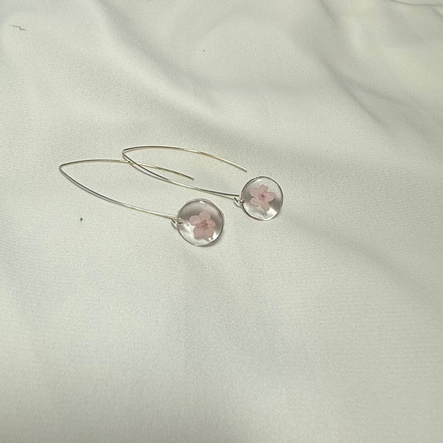 Resin Art Dangle Earrings. Made With Real Yellow Forget Me Nots With 925 Sterling Silver Plated Hooks