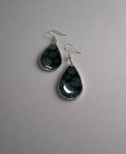 Clay Resin Art  Dangle Earrings. With 925 Sterling Silver Plated Hooks