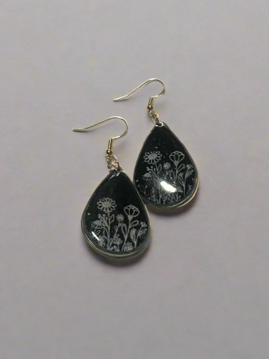 Clay Resin Art  Dangle Earrings. With 925 Sterling Silver Plated Hooks