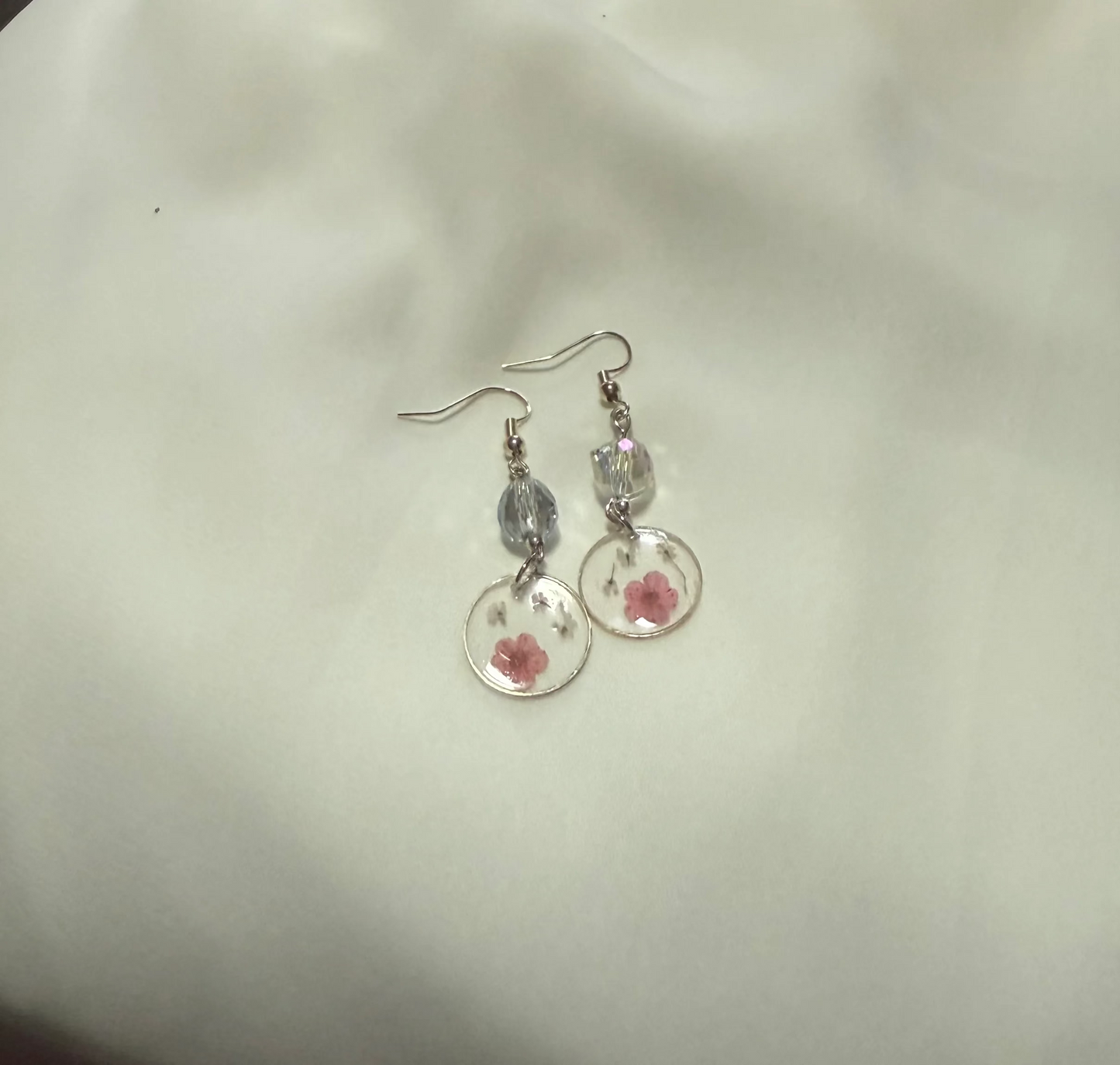 Resin Art Earrings Made With Real Pink Forget me Nots. With 925 Sterling Silver Plated Hooks