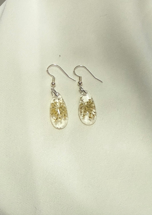 Resin Art Earrings Made With Real Yellow Flowers With 925 Sterling Silver Plated Hooks