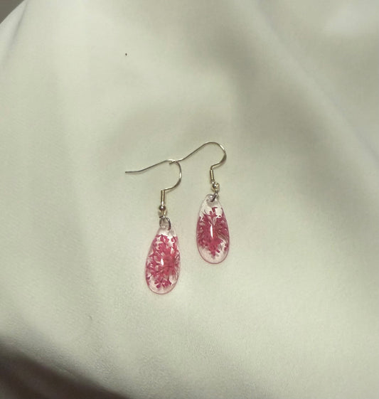 Resin Art Earrings Made With Real  Pink Flowers With 925 Sterling Silver Plated Hooks