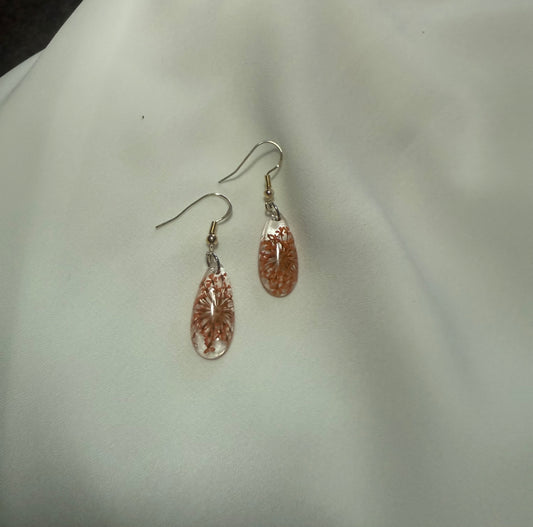 Resin Art Earrings Made With Real Orange Flowers With 925 Sterling Silver Plated Hooks