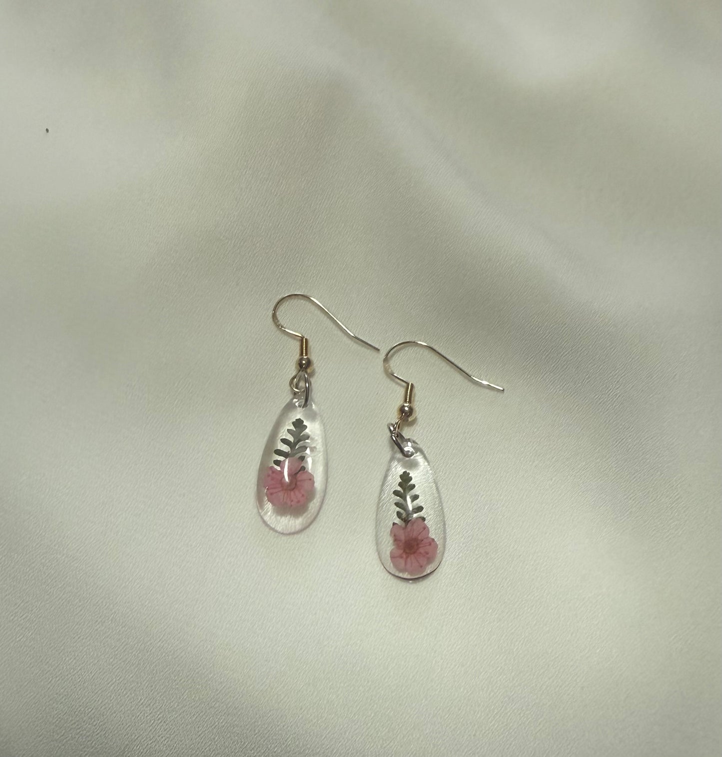Resin Art Earrings Made With Real Pink Forget Me Nots With 925 Sterling Silver Plated Hooks