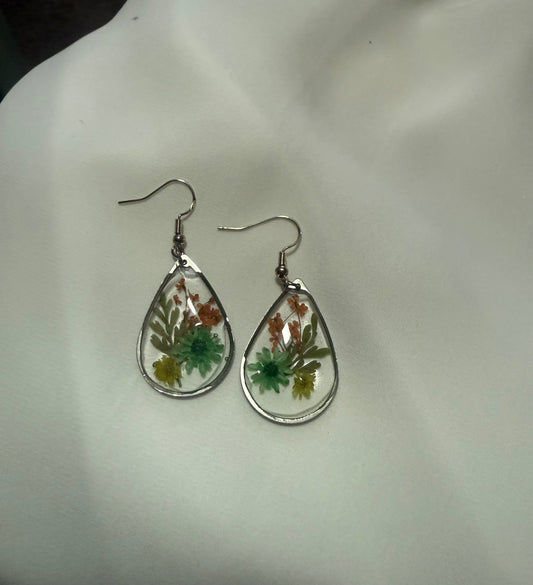 Resin Art Earrings Made With Real Flowers With 925 Sterling Silver Plated Hooks