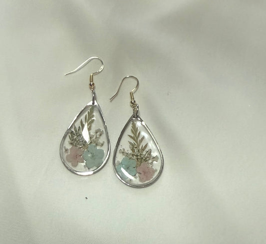 Resin Art Earrings Made With Real Flowers With 925 Sterling Silver Plated Hooks