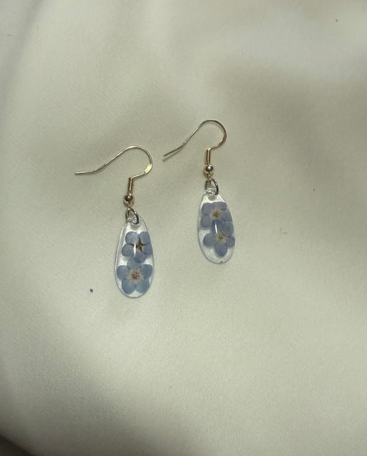 Resin Art Earrings Made With Real Blue Forget Me Nots With 925 Sterling Silver Plated Hooks
