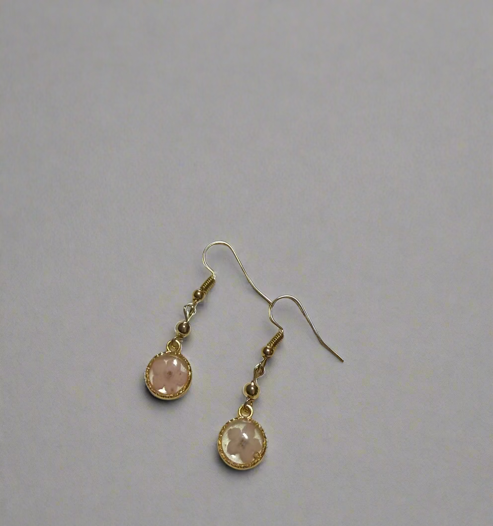 Resin Art Earrings Made With Real Pink Forget Me Nots With Gold Hooks