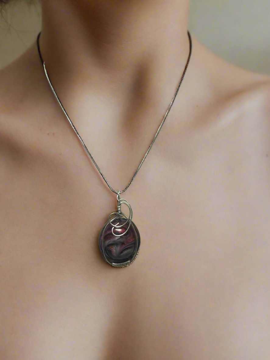 Wire Wrapped Resin Art Necklace