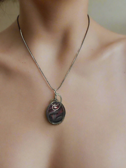 Wire Wrapped Resin Art Necklace