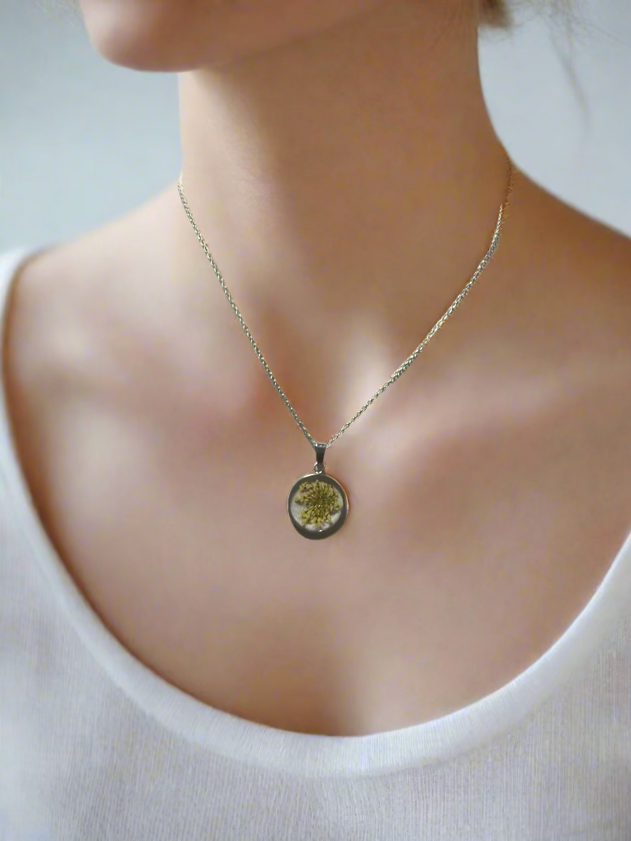 Resin Art Round Necklace Made With Real Flowers