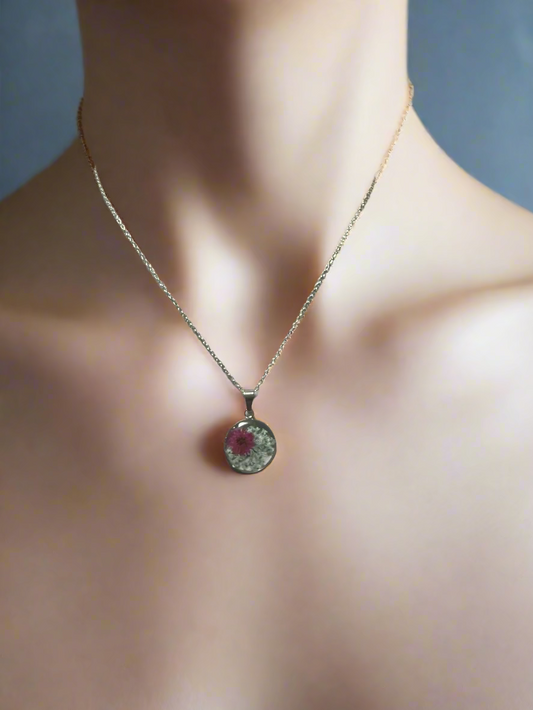 Resin Art Round Necklace Made With Real Flowers