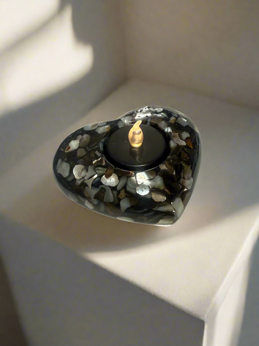 Resin Broken Seashell  Heart LED Votive Candle Holder. LED Votive Included