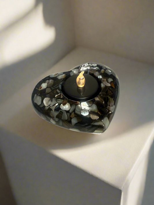 Resin Broken Seashell  Heart LED Votive Candle Holder. LED Votive Included