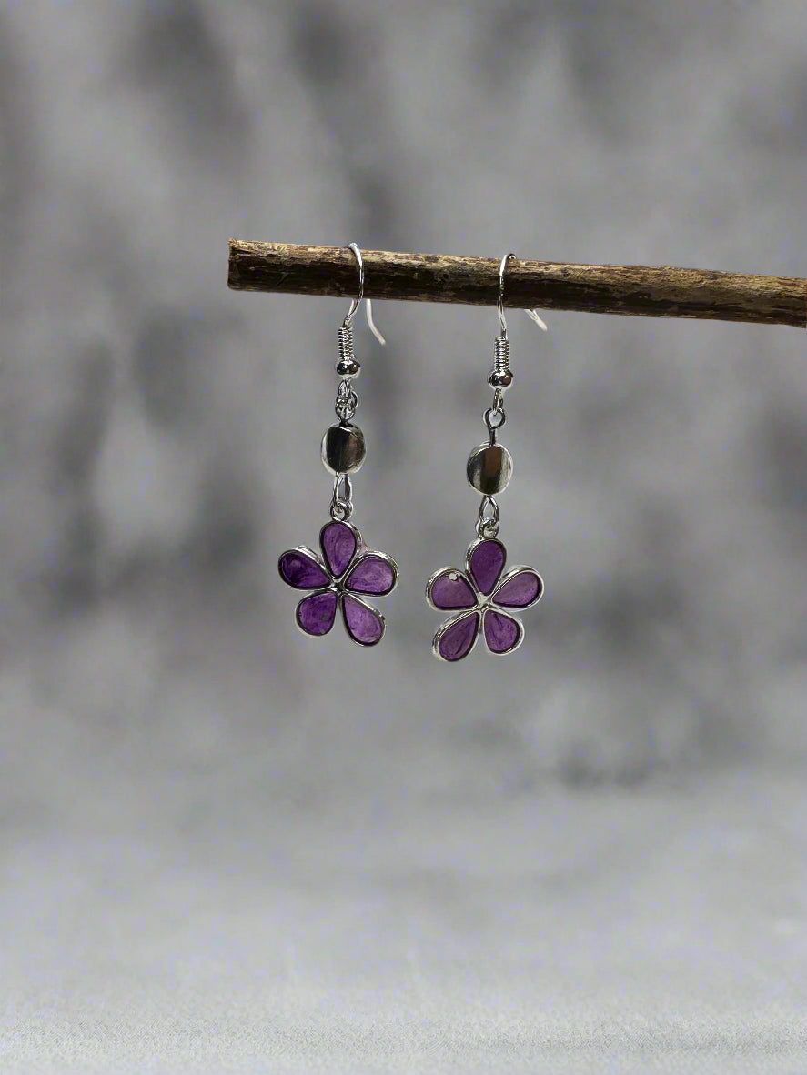 Resin Art Purple Flower Earrings
