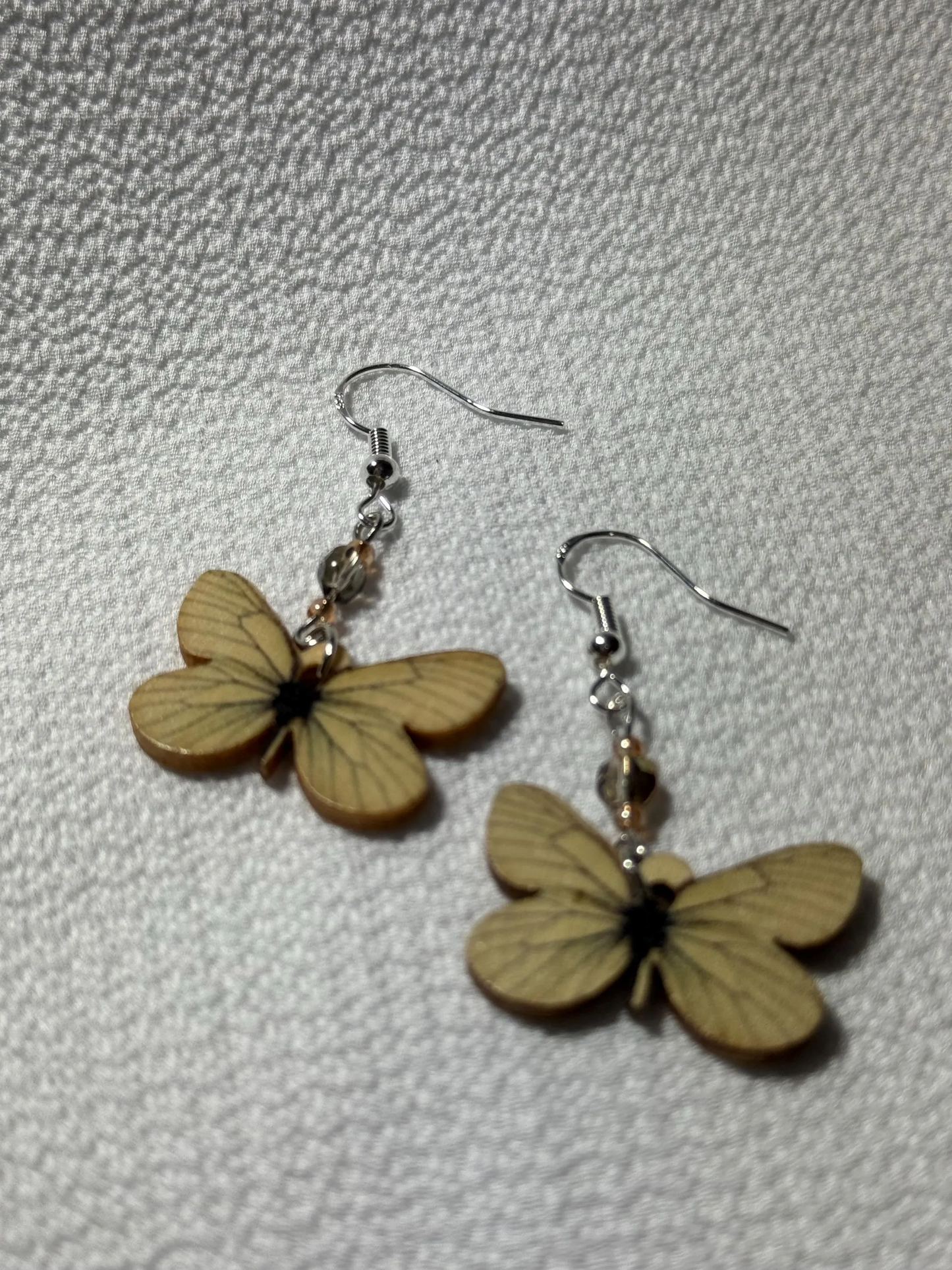 Wooden Butterfly Earrings.With 925 Sterling Silver Plated Hooks