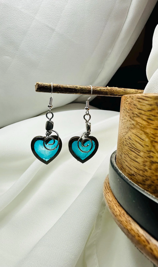 Hand made resin art wire wood framed earrings